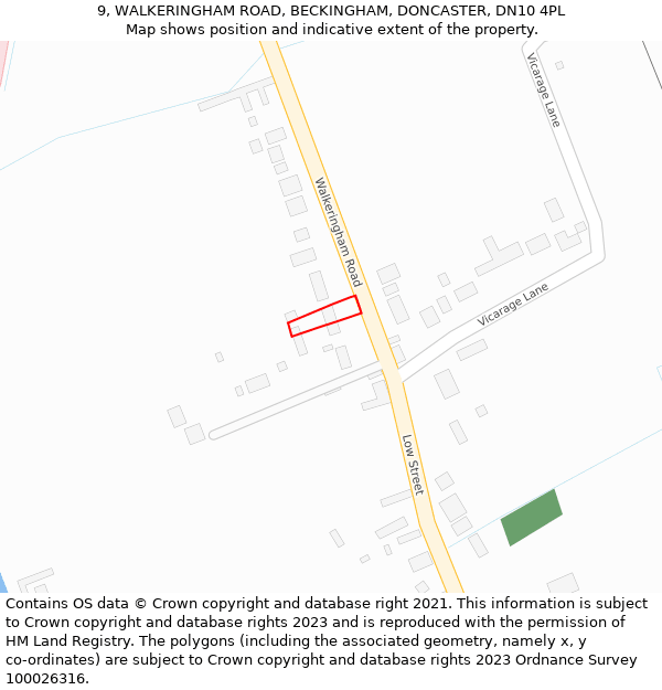 9, WALKERINGHAM ROAD, BECKINGHAM, DONCASTER, DN10 4PL: Location map and indicative extent of plot