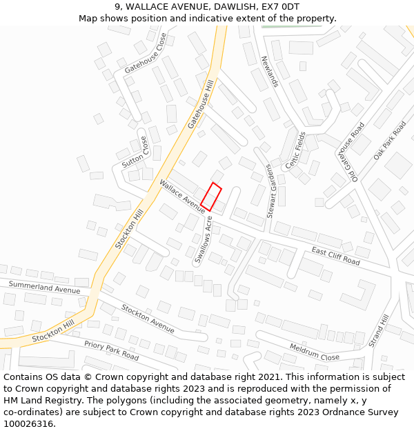 9, WALLACE AVENUE, DAWLISH, EX7 0DT: Location map and indicative extent of plot