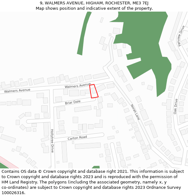 9, WALMERS AVENUE, HIGHAM, ROCHESTER, ME3 7EJ: Location map and indicative extent of plot