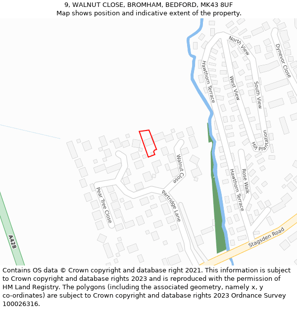 9, WALNUT CLOSE, BROMHAM, BEDFORD, MK43 8UF: Location map and indicative extent of plot