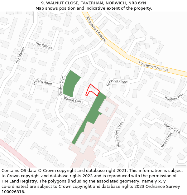 9, WALNUT CLOSE, TAVERHAM, NORWICH, NR8 6YN: Location map and indicative extent of plot