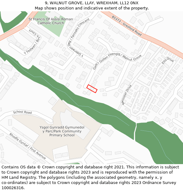 9, WALNUT GROVE, LLAY, WREXHAM, LL12 0NX: Location map and indicative extent of plot