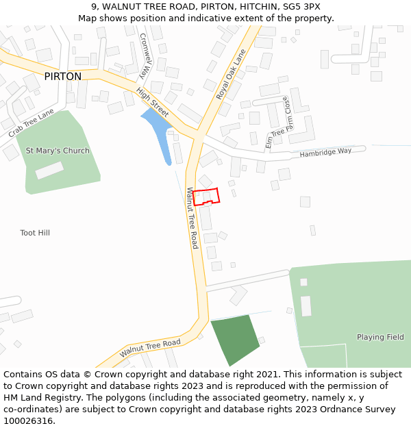 9, WALNUT TREE ROAD, PIRTON, HITCHIN, SG5 3PX: Location map and indicative extent of plot