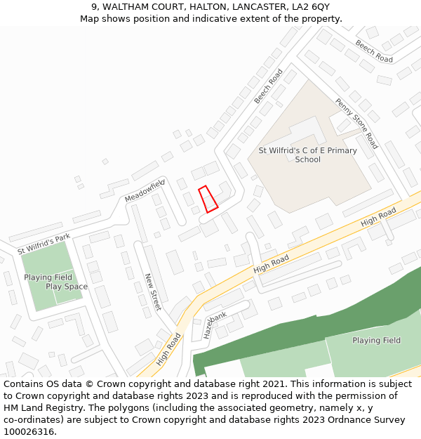 9, WALTHAM COURT, HALTON, LANCASTER, LA2 6QY: Location map and indicative extent of plot