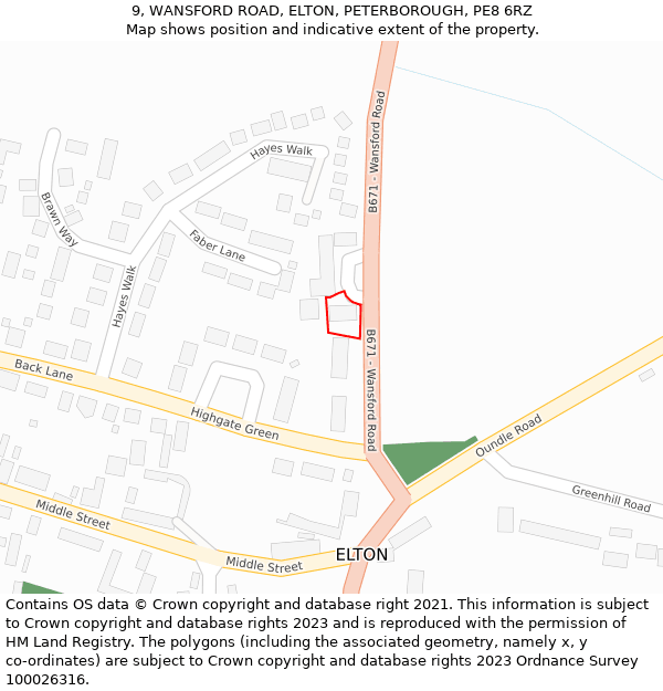 9, WANSFORD ROAD, ELTON, PETERBOROUGH, PE8 6RZ: Location map and indicative extent of plot