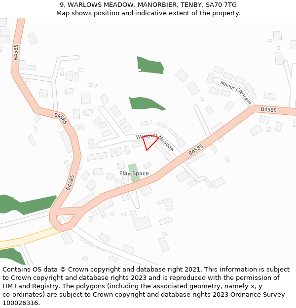 9, WARLOWS MEADOW, MANORBIER, TENBY, SA70 7TG: Location map and indicative extent of plot