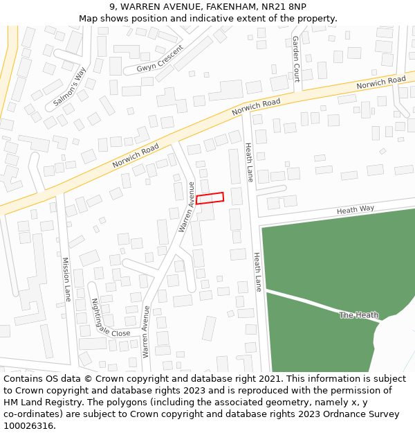 9, WARREN AVENUE, FAKENHAM, NR21 8NP: Location map and indicative extent of plot