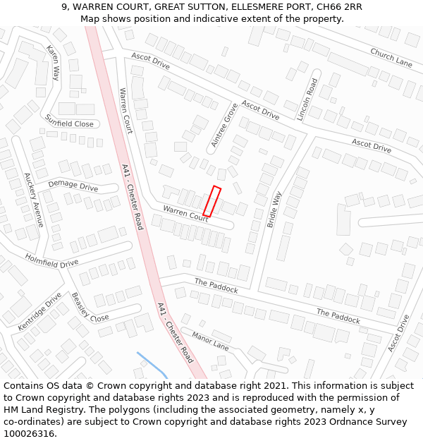 9, WARREN COURT, GREAT SUTTON, ELLESMERE PORT, CH66 2RR: Location map and indicative extent of plot