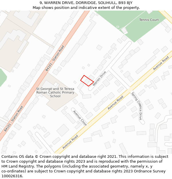 9, WARREN DRIVE, DORRIDGE, SOLIHULL, B93 8JY: Location map and indicative extent of plot