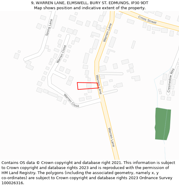 9, WARREN LANE, ELMSWELL, BURY ST. EDMUNDS, IP30 9DT: Location map and indicative extent of plot