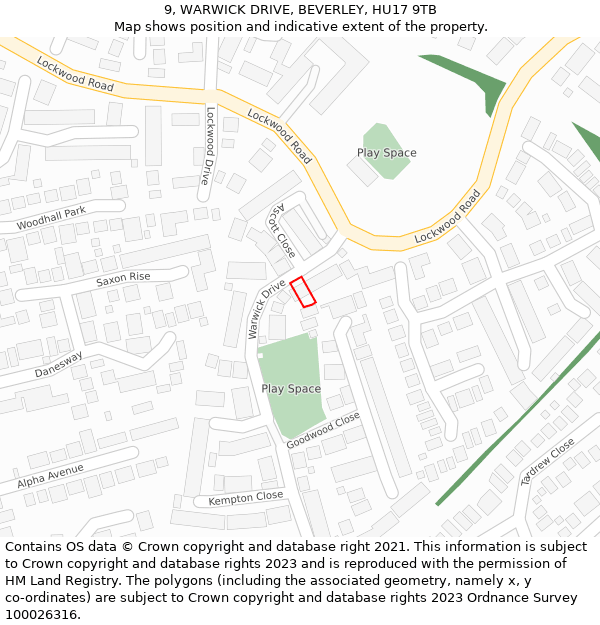 9, WARWICK DRIVE, BEVERLEY, HU17 9TB: Location map and indicative extent of plot