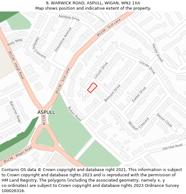 9, WARWICK ROAD, ASPULL, WIGAN, WN2 1XA: Location map and indicative extent of plot