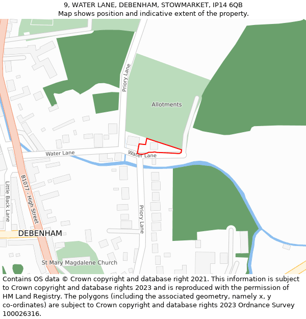 9, WATER LANE, DEBENHAM, STOWMARKET, IP14 6QB: Location map and indicative extent of plot