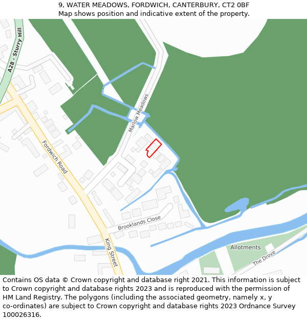 9, WATER MEADOWS, FORDWICH, CANTERBURY, CT2 0BF: Location map and indicative extent of plot