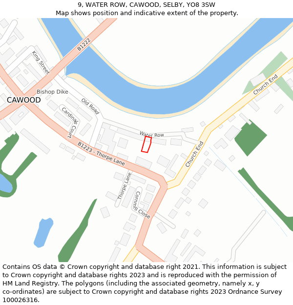 9, WATER ROW, CAWOOD, SELBY, YO8 3SW: Location map and indicative extent of plot