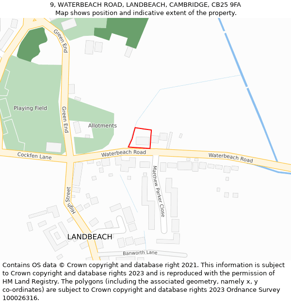 9, WATERBEACH ROAD, LANDBEACH, CAMBRIDGE, CB25 9FA: Location map and indicative extent of plot