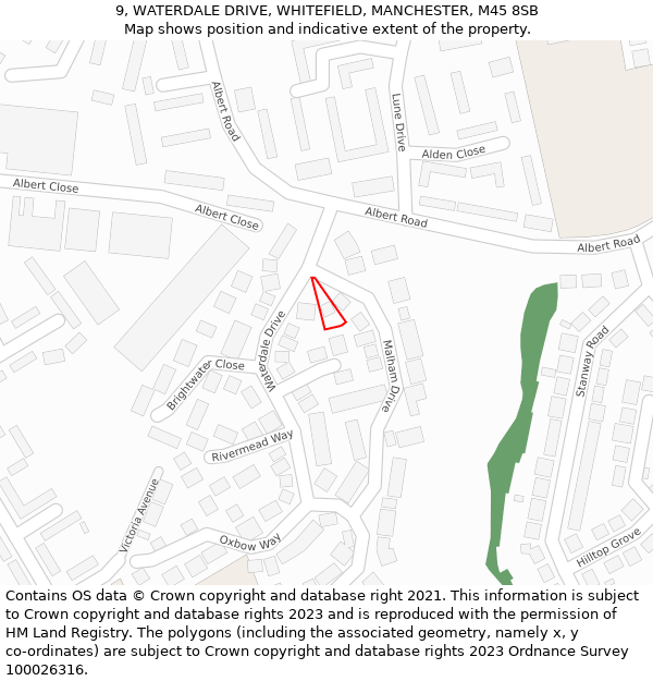 9, WATERDALE DRIVE, WHITEFIELD, MANCHESTER, M45 8SB: Location map and indicative extent of plot