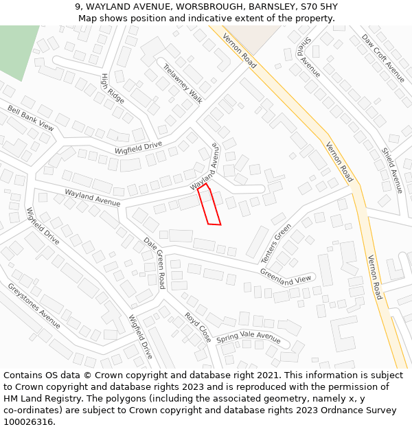 9, WAYLAND AVENUE, WORSBROUGH, BARNSLEY, S70 5HY: Location map and indicative extent of plot