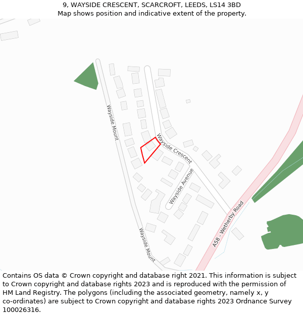 9, WAYSIDE CRESCENT, SCARCROFT, LEEDS, LS14 3BD: Location map and indicative extent of plot