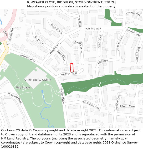 9, WEAVER CLOSE, BIDDULPH, STOKE-ON-TRENT, ST8 7HJ: Location map and indicative extent of plot