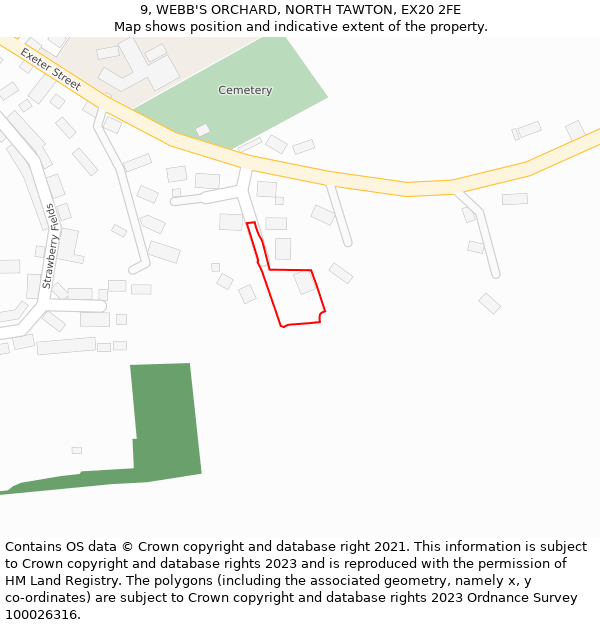 9, WEBB'S ORCHARD, NORTH TAWTON, EX20 2FE: Location map and indicative extent of plot