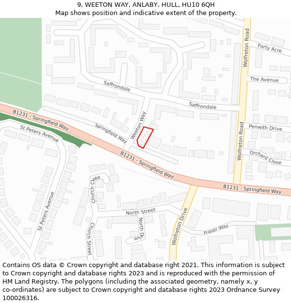 9, WEETON WAY, ANLABY, HULL, HU10 6QH: Location map and indicative extent of plot