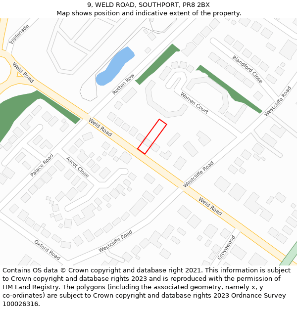 9, WELD ROAD, SOUTHPORT, PR8 2BX: Location map and indicative extent of plot