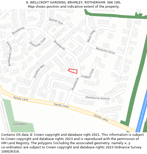 9, WELLCROFT GARDENS, BRAMLEY, ROTHERHAM, S66 1WL: Location map and indicative extent of plot