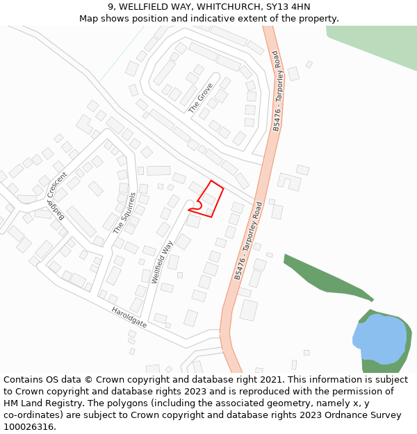 9, WELLFIELD WAY, WHITCHURCH, SY13 4HN: Location map and indicative extent of plot