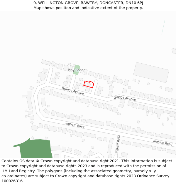 9, WELLINGTON GROVE, BAWTRY, DONCASTER, DN10 6PJ: Location map and indicative extent of plot