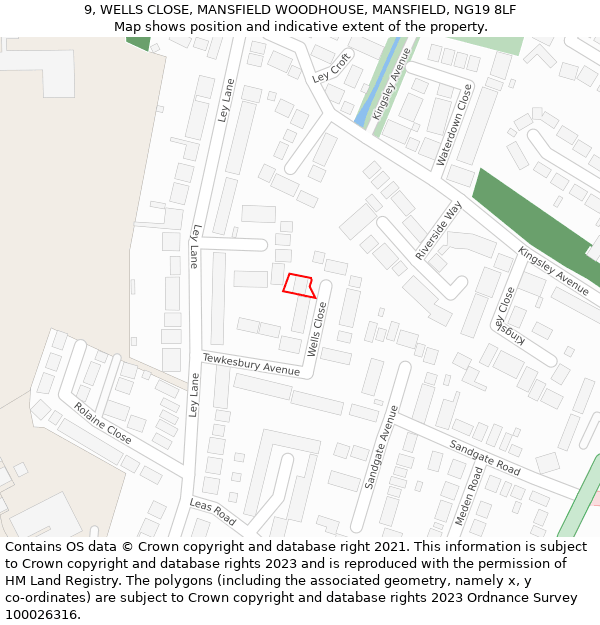 9, WELLS CLOSE, MANSFIELD WOODHOUSE, MANSFIELD, NG19 8LF: Location map and indicative extent of plot