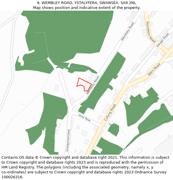 9, WEMBLEY ROAD, YSTALYFERA, SWANSEA, SA9 2NL: Location map and indicative extent of plot