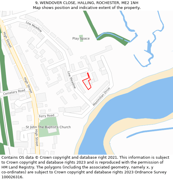 9, WENDOVER CLOSE, HALLING, ROCHESTER, ME2 1NH: Location map and indicative extent of plot