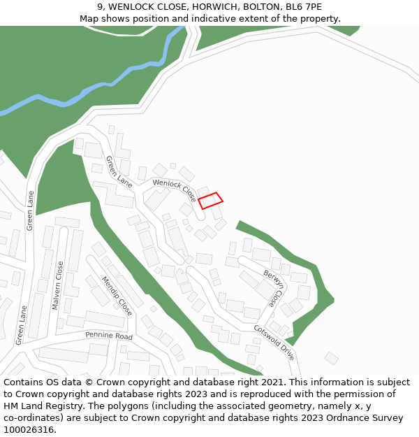 9, WENLOCK CLOSE, HORWICH, BOLTON, BL6 7PE: Location map and indicative extent of plot