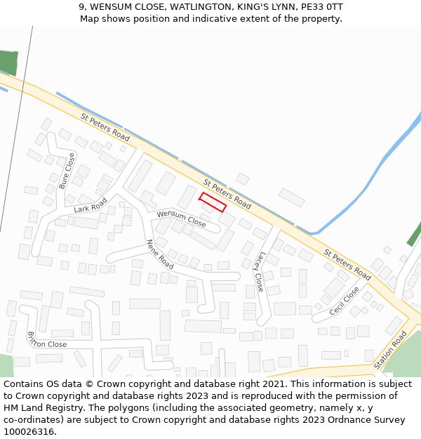 9, WENSUM CLOSE, WATLINGTON, KING'S LYNN, PE33 0TT: Location map and indicative extent of plot