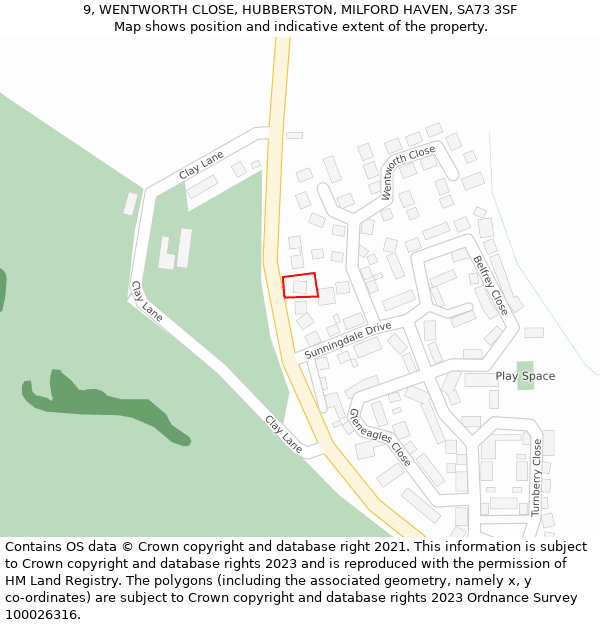 9, WENTWORTH CLOSE, HUBBERSTON, MILFORD HAVEN, SA73 3SF: Location map and indicative extent of plot