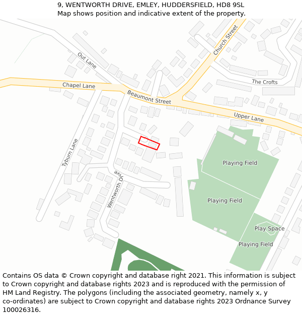 9, WENTWORTH DRIVE, EMLEY, HUDDERSFIELD, HD8 9SL: Location map and indicative extent of plot