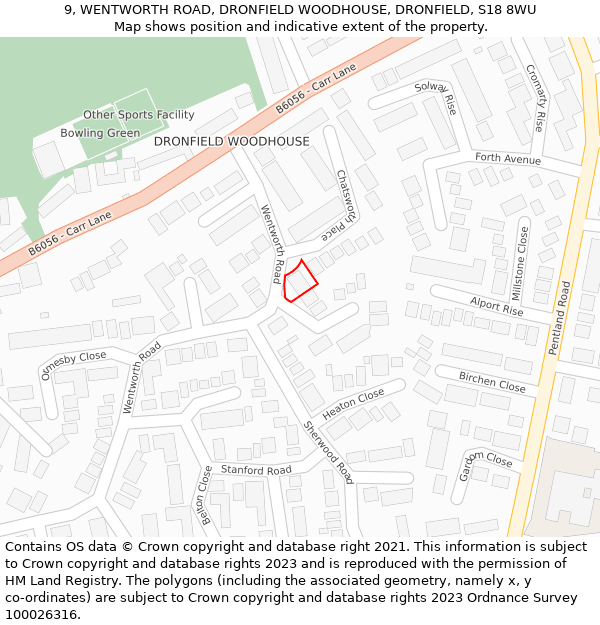 9, WENTWORTH ROAD, DRONFIELD WOODHOUSE, DRONFIELD, S18 8WU: Location map and indicative extent of plot
