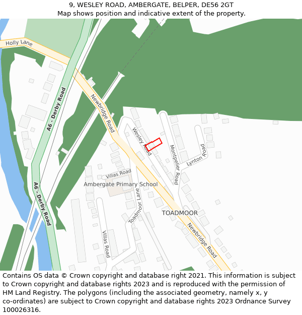 9, WESLEY ROAD, AMBERGATE, BELPER, DE56 2GT: Location map and indicative extent of plot