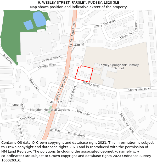 9, WESLEY STREET, FARSLEY, PUDSEY, LS28 5LE: Location map and indicative extent of plot