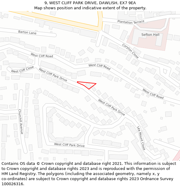 9, WEST CLIFF PARK DRIVE, DAWLISH, EX7 9EA: Location map and indicative extent of plot