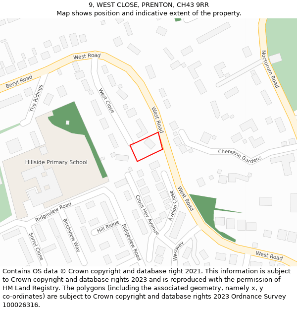 9, WEST CLOSE, PRENTON, CH43 9RR: Location map and indicative extent of plot