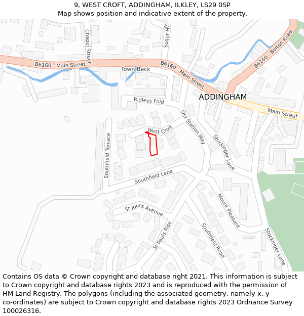 9, WEST CROFT, ADDINGHAM, ILKLEY, LS29 0SP: Location map and indicative extent of plot