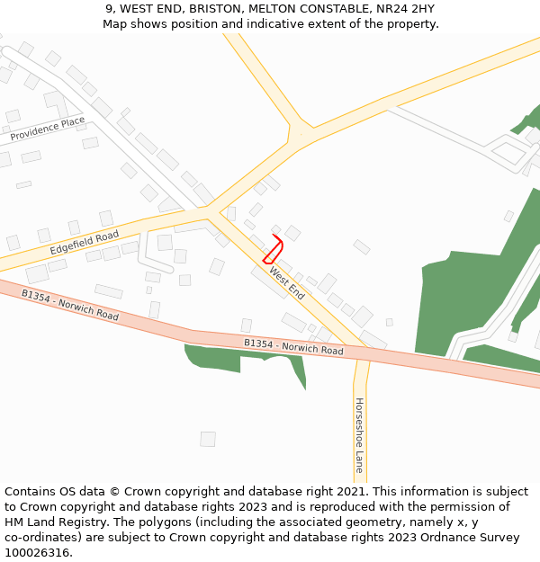 9, WEST END, BRISTON, MELTON CONSTABLE, NR24 2HY: Location map and indicative extent of plot