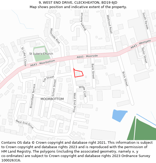 9, WEST END DRIVE, CLECKHEATON, BD19 6JD: Location map and indicative extent of plot