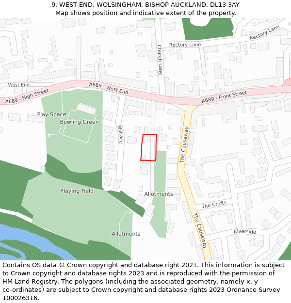9, WEST END, WOLSINGHAM, BISHOP AUCKLAND, DL13 3AY: Location map and indicative extent of plot