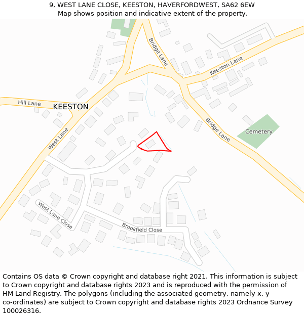 9, WEST LANE CLOSE, KEESTON, HAVERFORDWEST, SA62 6EW: Location map and indicative extent of plot