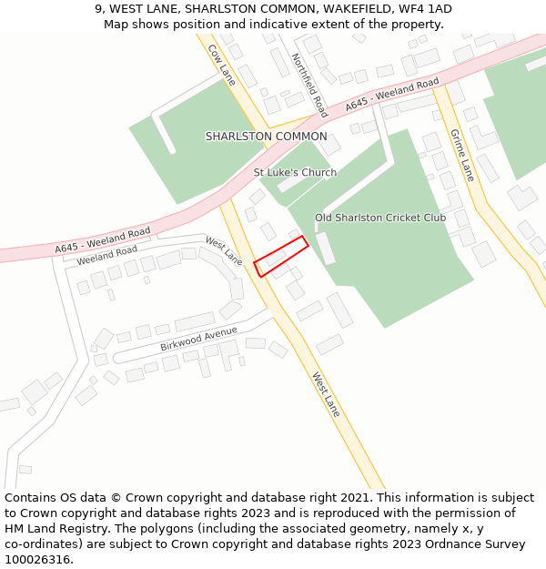 9, WEST LANE, SHARLSTON COMMON, WAKEFIELD, WF4 1AD: Location map and indicative extent of plot