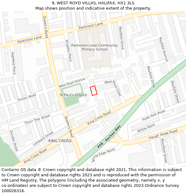 9, WEST ROYD VILLAS, HALIFAX, HX1 3LS: Location map and indicative extent of plot