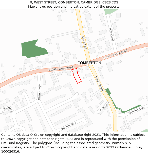 9, WEST STREET, COMBERTON, CAMBRIDGE, CB23 7DS: Location map and indicative extent of plot